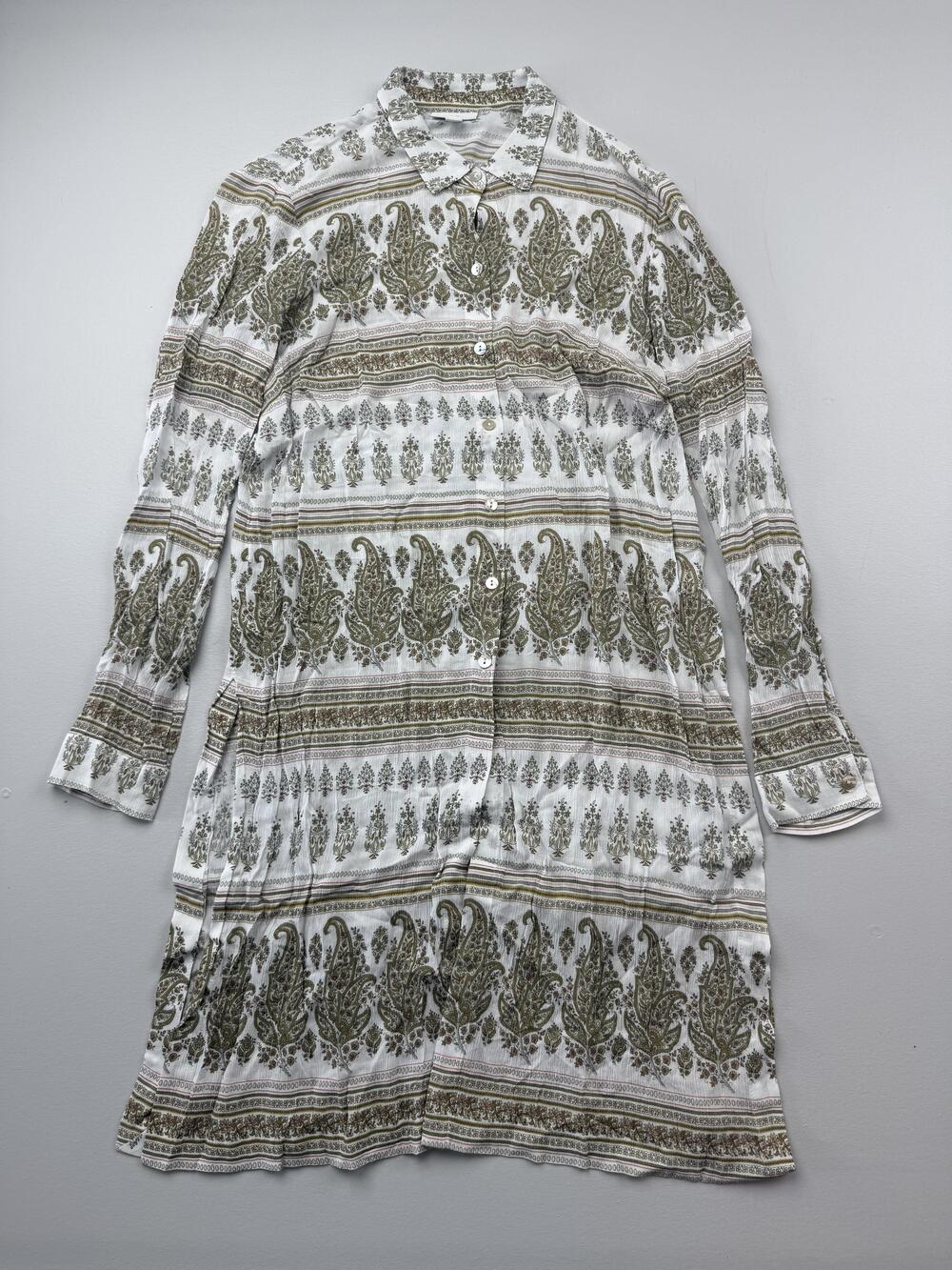 J. Jill Shirt Dress Womens Small White Paisley Collared Long Sleeve Button Front